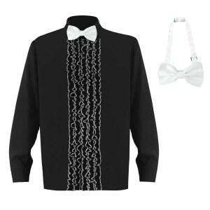 Jaugola 남성 러플 턱시도 셔츠 레트로 70년대 80년대 프롬 루체 프릴 보타이 버튼 업 긴 소매 코스튬