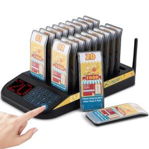 크리스페어 레스토랑 호출기 시스템(업그레이드된 20페이지 세트) 무선 호출 시스템(충전 표시기 포함) 7가지 맞춤형 알람 모드 및 푸드 트럭 병원을 위한 장거리 확장 기능 제공