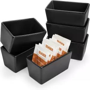 엘조이 6팩 블랙 세라믹 설탕 패킷 홀더 5온스 도자기 티백 볼 감미료 가정용 용기 커피 바