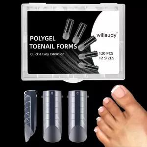 120Pcs 12사이즈 폴리겔 발가락 연장용 듀얼 폼 아크릴 네일 빌더 젤 재사용 가능한 팁 몰드용 발톱
