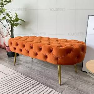 유럽풍 벨벳 긴 핑크 커스텀 벨벳벤치 쿠션 의자 단추 벤치 스툴