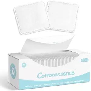 프리미엄 각질 제거용 면 패드(60개) - 얼굴 입술 눈 화장 제거를 위한 100 여분의 부드럽고 보풀이 없는