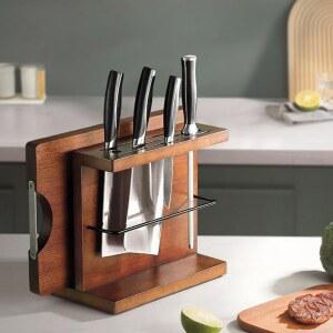 나무 칼보관함 벽걸이 나이프 우드 단단한 프레임 중식도 낚싯대걸이 원목색 벽걸이형 칼블럭