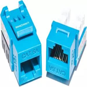 LINKOMM 10팩 RJ45 Cat6A 슬림 프로필 UTP 차폐되지 않은 키스톤 잭(파란색)
