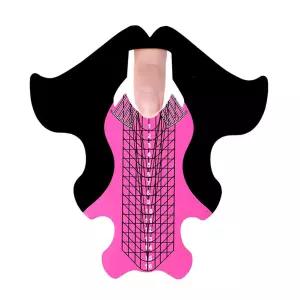 100pcs 엑스트라 롱 아트 네일 연장 종이 팁 가이드 스티커 프렌치 DIY 도구 UV GEL 폼 (피쉬 패튼 핑크)