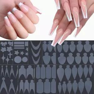 9장 네일 스트립 스티커 프렌치 매니큐어 디자인 폼 프린지 팁 가이드 엣지 보조 DIY 스타 라인 아트