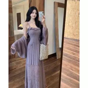 니트 원피스 여사친 롱스커트 홀가먼트 민소매 프렌치 카디건 원픽1