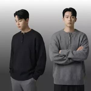 남자 니트 스웨터 겨울 간절기 기모 오버핏 빅사이즈 라운드 니트티셔츠