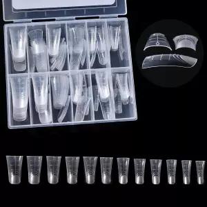 시유우로 120Pcs 폴리 익스텐션 젤 듀얼 네일 폼 클리어 12사이즈 오리 가짜 모델 풀 커버 스케일 솔리드