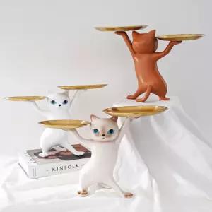 인테리어인형 접시든 고양이 골드 트레이 집들이 인테리어 소품 1P