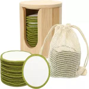 16PCS 재사용 가능한 면 패드 메이크업 리무버 페이스 코튼 대나무 보관함 부드러운 얼굴 라운드 세탁 제로