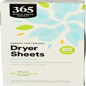 365 바이 홀푸드 마켓 패브릭 연화 건조 시트 무향 80 카운트