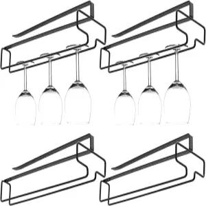 삼규에 4PCS 와인잔 홀더 캐비닛 아래 스템웨어 랙 걸이 주방 바용 걸이식 유리 보관 정리함 블랙
