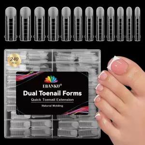 발가락용 EBANKU 폴리 젤 네일 폼 페디 익스텐션용 240PCS 롱 스퀘어 듀얼 재사용 가능한 발가락 팁 몰드