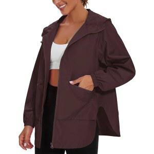 페시온 여성 방수 레인코트 경량 야외용 레인 재킷 포켓 윈드브레이커 트렌치코트 후드