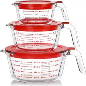 뚜껑 세트 1컵 2컵 4컵 손잡이가 달린 계량 주전자가 유리 계량컵 6개 주방용 네스팅 액체