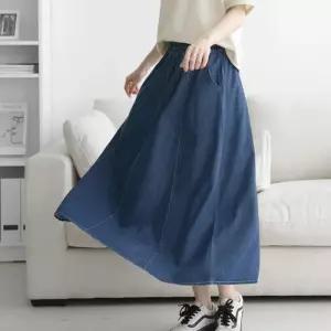 [신상오픈런]에이라인 플레어 코튼스커트 밴딩 순면 연청치마 (31924091)