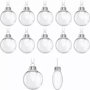 크리스마스 볼 장식품 12개 3.15인치 DIY 투명 플라스틱 충전식 트리 할로윈 및 결혼식 생일 파티 장식