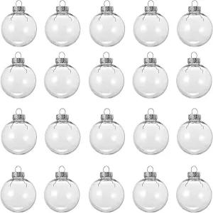 20개 투명 플라스틱 충전식 장식 공 탈착식 상단 걸이식 DIY 둥근 크리스마스 트리 결혼식 파티(60mm)에