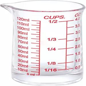 Ackers 4oz 유리 계량컵 - 주방 및 바(레드 라인)용 온스 밀리리터 컵 표시가 있는 샷 글라스