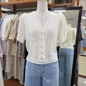 [하프클럽/] DP01 퍼프소매 반팔 니트 펀칭 가디건 OBNF518