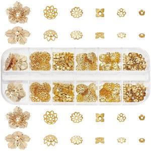 PH PandaHall 390Pcs 비드 캡 6가지 스타일 꽃 캡, 철 합금 황동 금속 베일 끝 참 스페이서 비즈 귀걸이