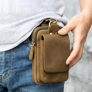남성용 소가죽 허리벨트 가방 레트로 스타일의 다기능 휴대폰 파우치 캐주얼 전술힙색