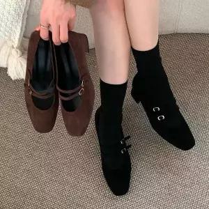 [하프클럽/다잇템]여자 중간힐 들러리룩 더블 레더 스트랩 구두