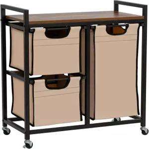 선티지 세탁 바구니 정리함 - 3개의 수납공간이 있는 햄퍼 슬라이딩 분류 봉투 상단 수납 선반 금속 프레임