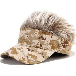 이힌 남성 바이저 캡 가발 스파이크 조절 가능한 야구 모자와 가짜 머리카락