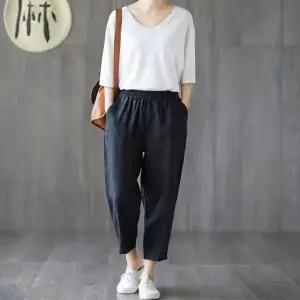 런칭특가 여성 린넨 배기바지 밴딩팬츠 여름바지 면바지 여성바지 외출복 슬랙스