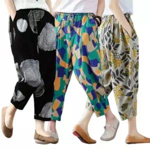 2500배송 일러스트 여성바지 밴딩 배기팬츠 여름 린넨 여자바지 면바지 슬랙스