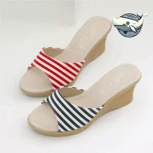 방수슬리퍼 여름 슬리퍼 여자 웨지힐 스트라이프 패턴