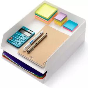 펜- 편지 트레이 책상 정리함 플라스틱 2팩 책상용 흰색 파일 종이 홀더 사무실