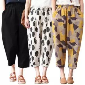런칭특가 프린트 여성바지 밴딩 배기팬츠 여름 린넨 여자바지 면바지 슬랙스