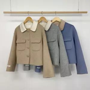 여성용 모직 빈티지 가을 모직코트 부드러운 코트 터틀넥 숏 원픽3