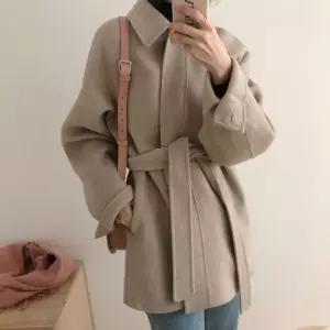 여자 모직코트 가을 슬림핏 빈티지 터틀넥 스트랩 하프 모직 코트 원픽3