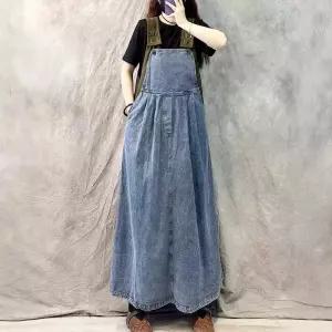 스커트 청 롱 빈티지 캐주얼 여자스커트 청데님 끈 슬림핏 멜빵 원템1