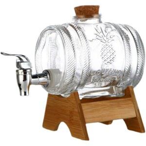 디스펜서 위스키 내열유리 1L 나무와인통1000ml 수도꼭지 용기