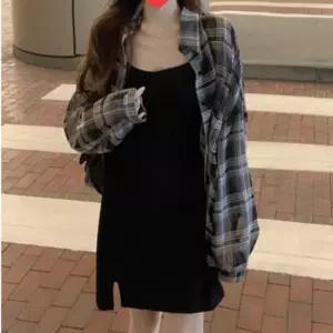 [신상오픈런]여성 체크 패턴 루즈핏 시스루 셔츠 (41571395)