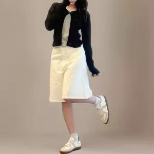 [신상오픈런]여성 면 와이드핏 5부 반바지 기본 검정 흰색 (38541264)