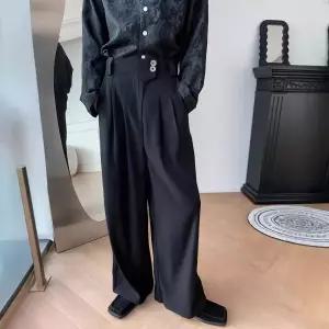 남성 팬츠 캐주얼 칼라 와이드 허리 슬랙스 언밸런스 린넨 퓨어 일자 정장 커플 늘어뜨린 면바지 admr1