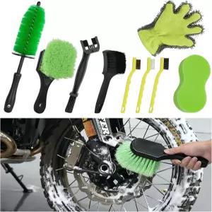 넥사브러시 9팩 오토바이 청소 키트 체인/휠/림/타이어 브러시 스펀지 워시 미트 디테일 자전거용 전문