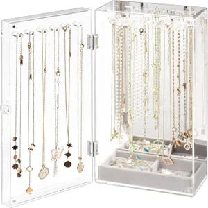 롤라렛 목걸이 홀더 정리함 24개의 후크가 달린 아크릴 보석 거울이 내장된 회전 투명 디스플레이 상자