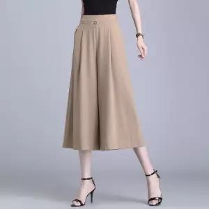 여성바지 치마바지 하이웨스트 와이드 엄마룩 여름 린넨 아이스 빅풋 루즈핏 얇은 7부 심쿵마켓