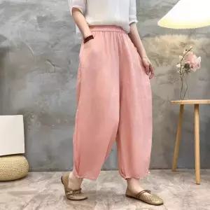 팬츠 여사친 춘하 빈티지 모시 반버튼 배기팬츠 허리밴딩 와이드 이중 슬림핏 블루머 마 원픽1