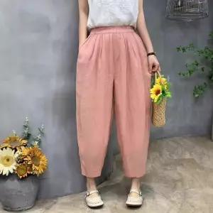 바지 여성용 봄 여름 배기핏 슬림핏 밴딩 이중 모시 원픽1
