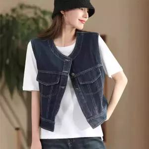 여자조끼 데님 베스트 숏 민소매 루즈핏 면 가디건 빈티지 봄가을 슬림 심쿵마켓
