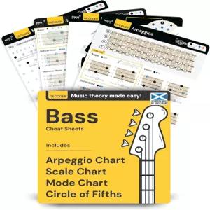 베이스 기타 코드 및 스케일 차트 팩 8x8 - 트라이어드 프로그레션을 배우기 위한 쉬운 음악 이론 치트