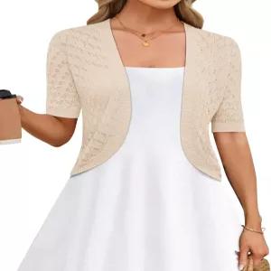 로몬 여성 크롭 가디건 반팔 볼레로 어깨 스웨터 오픈 전면 경량화